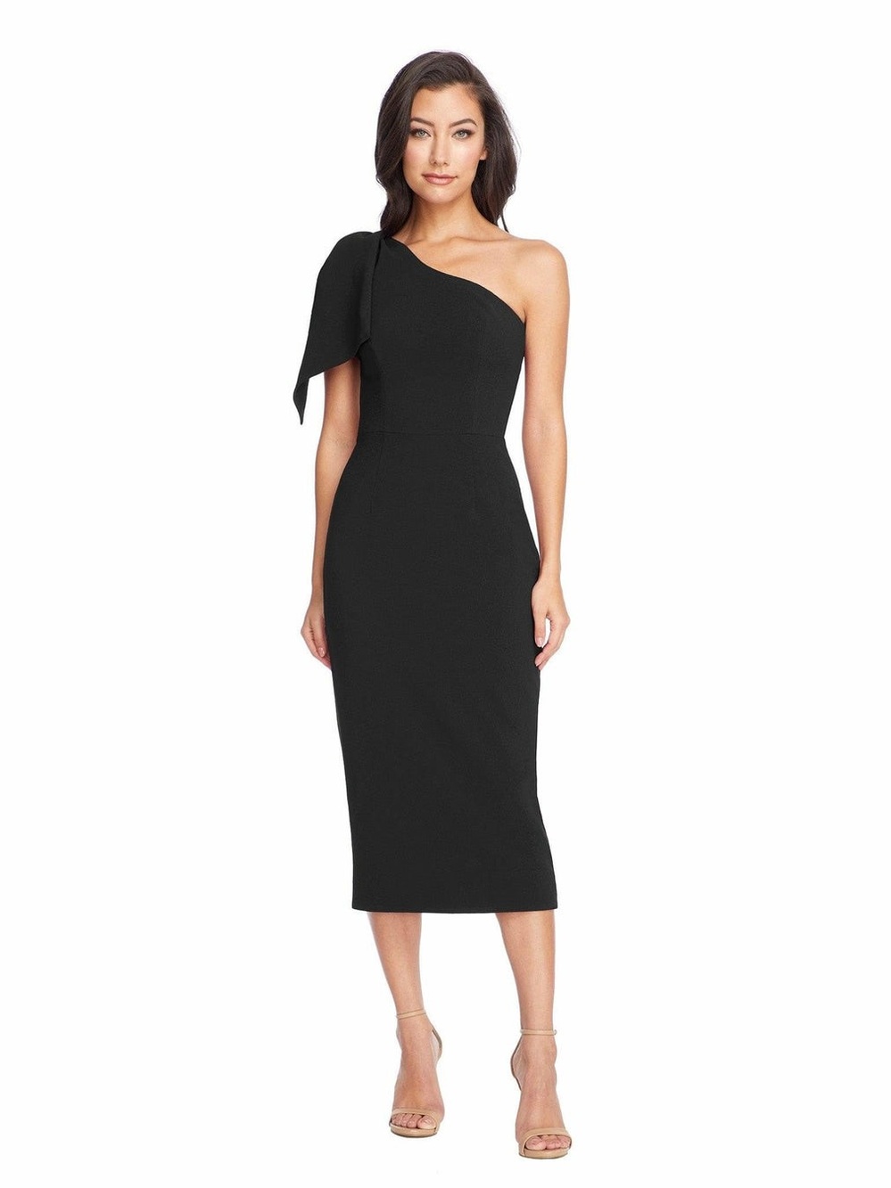 Dress The Population Tiffany One Shoulder Midi Dress Size Medium Black